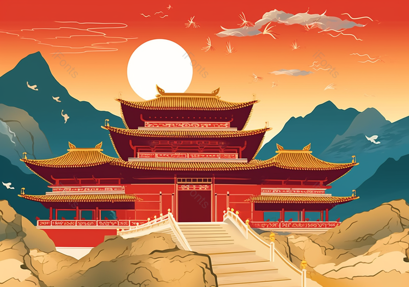 中国风国潮古建筑节日背景插画背景,插画/手绘图,插画/手绘图库,插画/手绘图下载,插画/手绘